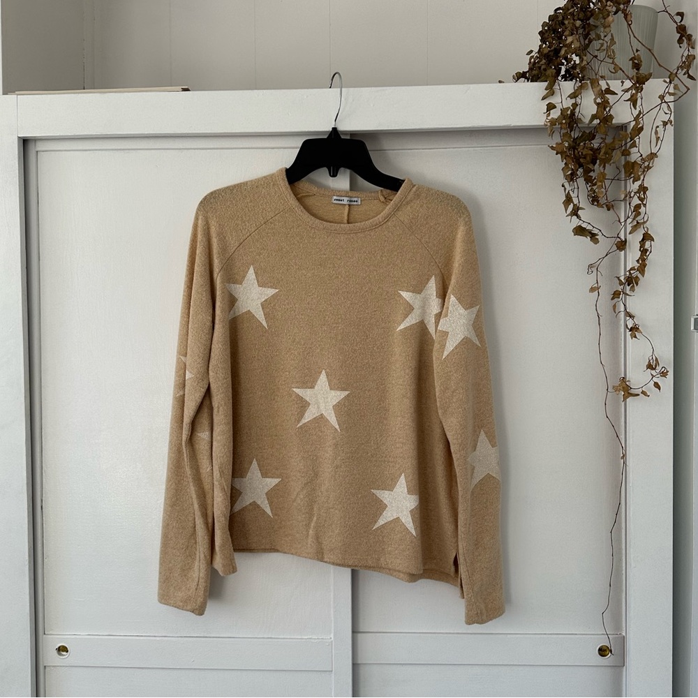 Pale Yellow Sweater with White Stars • Size S